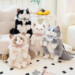 Realistic Ragdoll Cat Plush Backpack Cute Kitten Stuffed Animal Shoulder Bag Soft Plush Toy Gift for Girls Kids