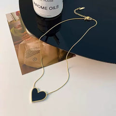 Ladies Necklace Stainless Steel Minimalist Black Heart