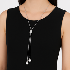 Elegant Zircon & Pearl Long Necklace