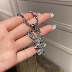 Crystal Bunny Long Pendant Necklace