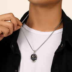 Blue Crystal Skull Pendant Necklace