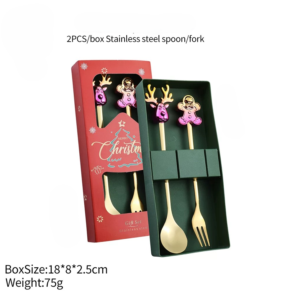 Christmas Stainless Steel Tableware Gift Set – 2PCS Spoon & Fork Set