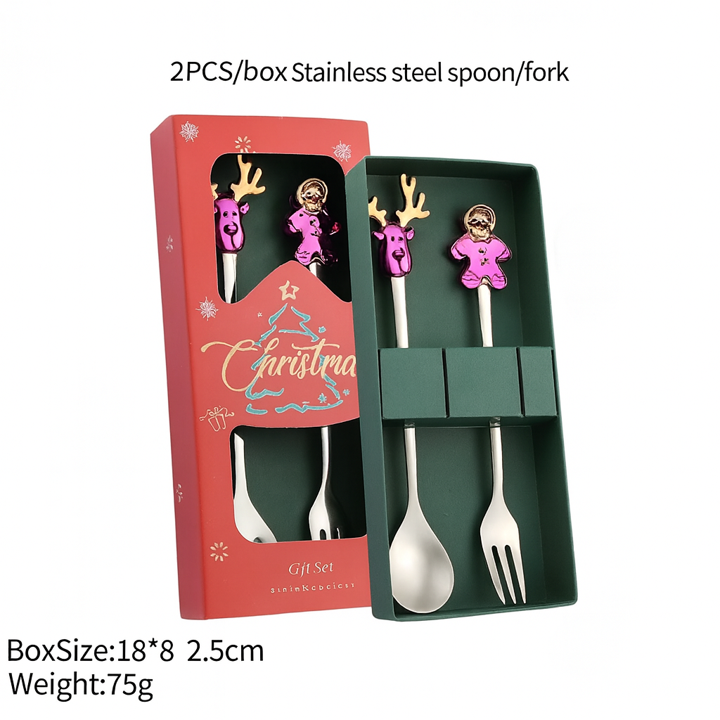 Christmas Stainless Steel Tableware Gift Set – 2PCS Spoon & Fork Set