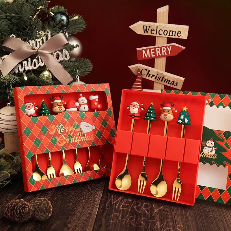 Christmas Stainless Steel Tableware Gift Set – 4PCS Spoon & Fork Set