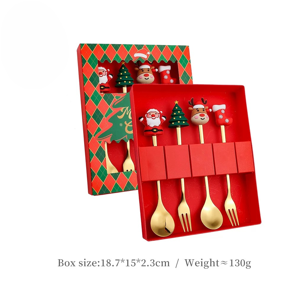 Christmas Stainless Steel Tableware Gift Set – 4PCS Spoon & Fork Set