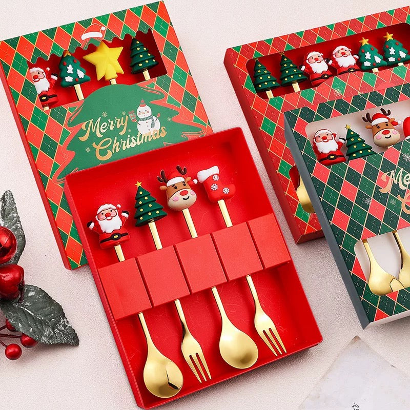 Christmas Stainless Steel Tableware Gift Set – 4PCS Spoon & Fork Set