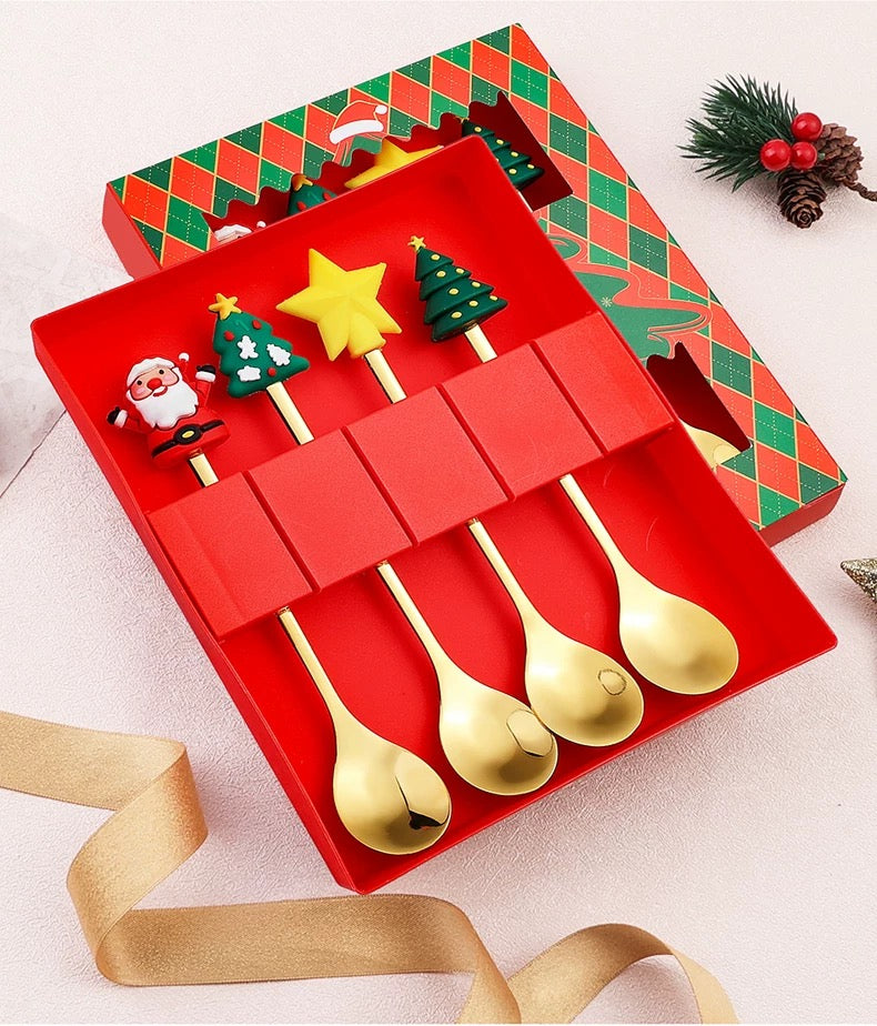 Christmas Stainless Steel Tableware Gift Set – 4PCS Spoon & Fork Set