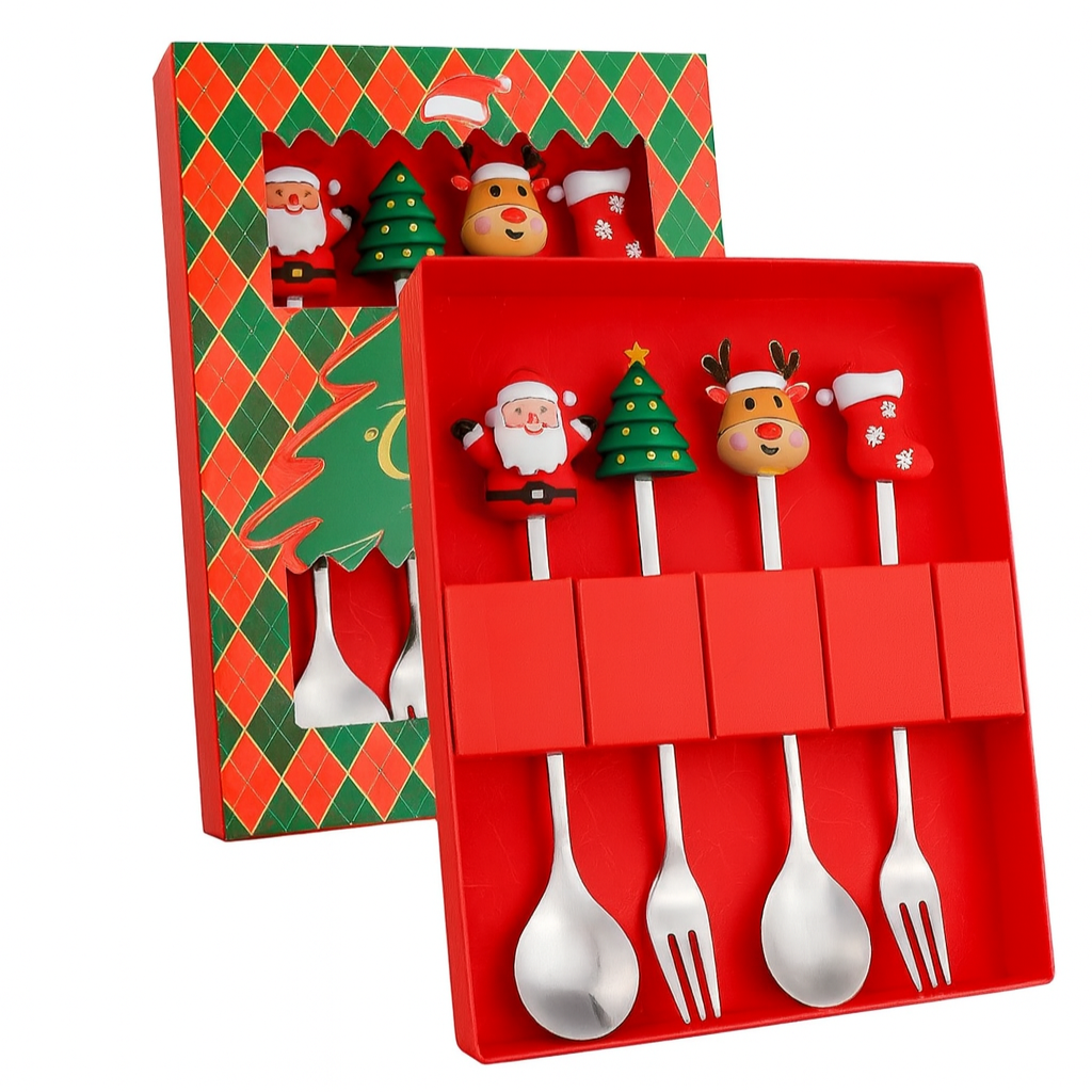 Christmas Stainless Steel Tableware Gift Set – 4PCS Spoon & Fork Set