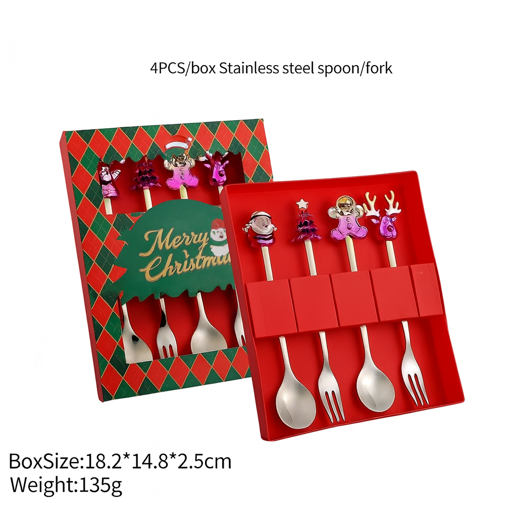 Christmas Stainless Steel Tableware Gift Set – 4PCS Spoon & Fork Set