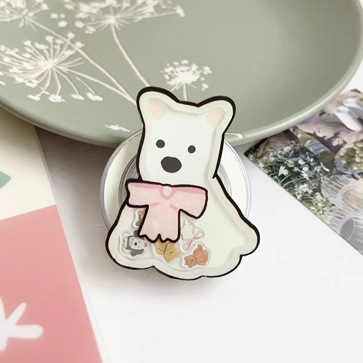 Cartoon Animal Printing Acrylic Magnetic Holder for Mobile Phone Bracket Folding Portable Desktop Phone Holder-Dog6