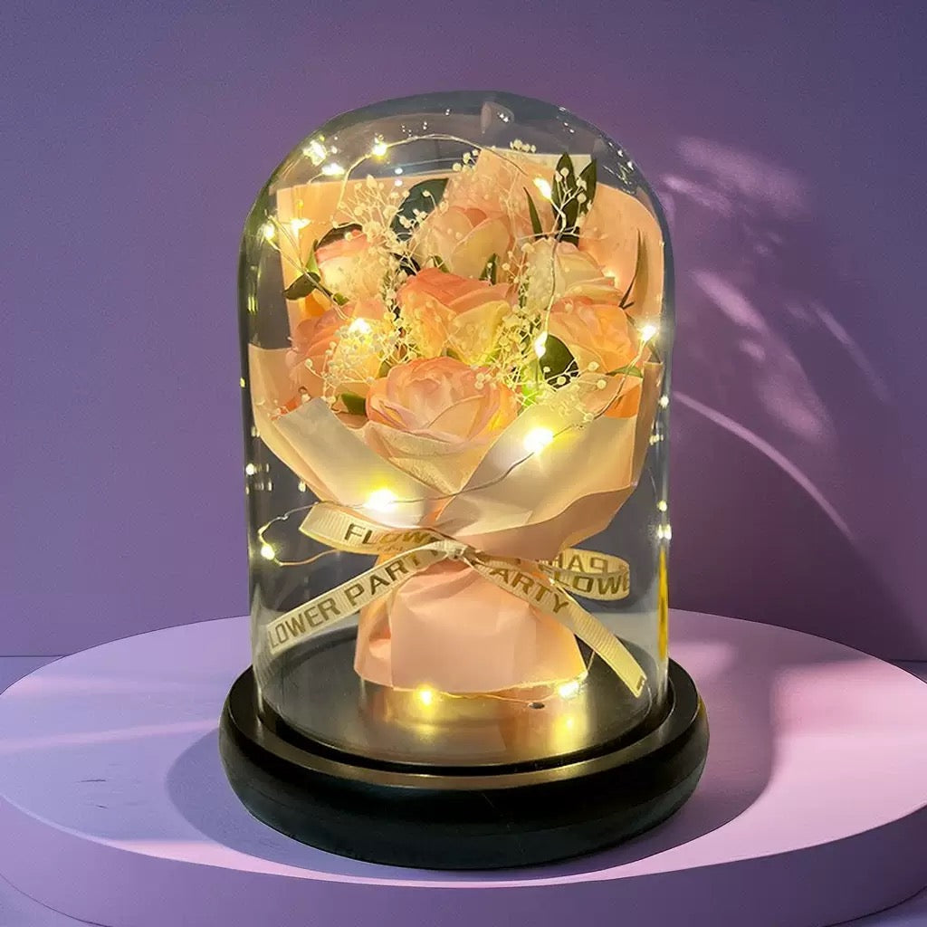 LED ENCHANTED ROSE FLOWER BIG GLASS DOME