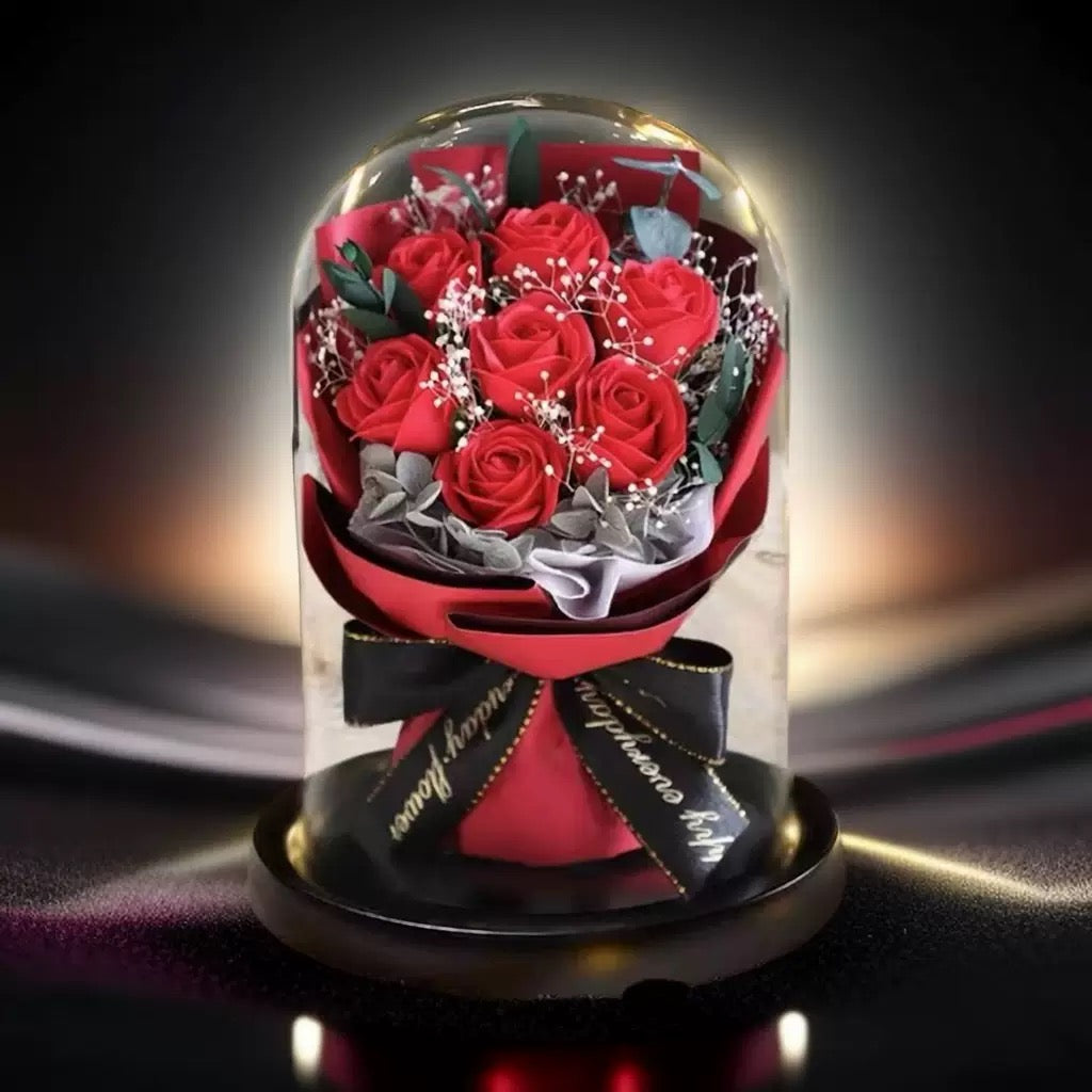 LED ENCHANTED ROSE FLOWER BIG GLASS DOME