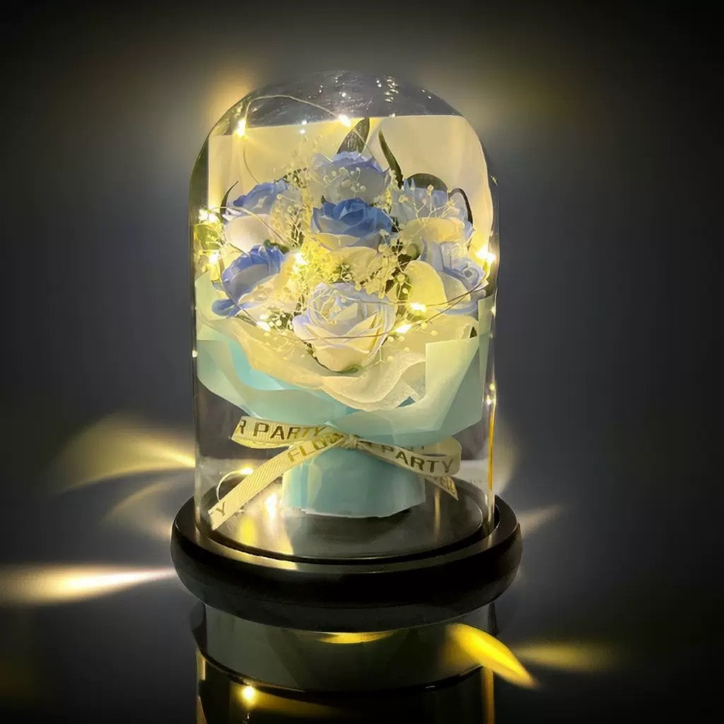 LED ENCHANTED ROSE FLOWER BIG GLASS DOME
