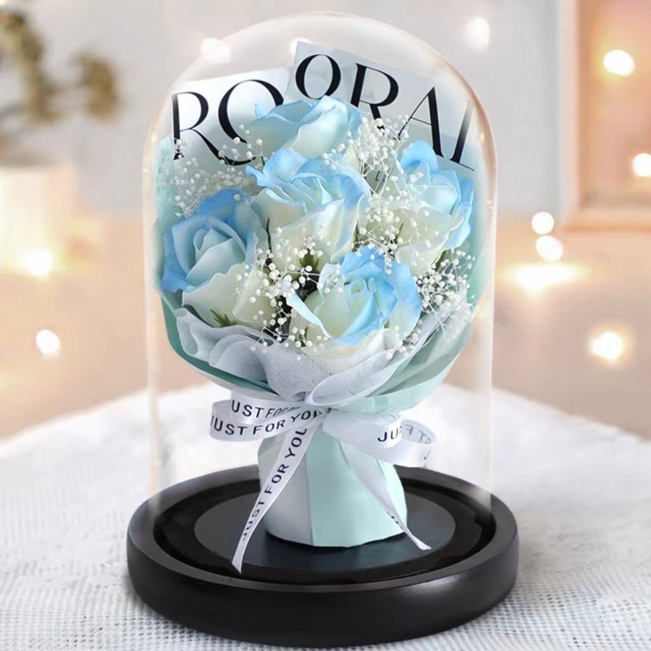 LED ENCHANTED ROSE FLOWER BIG GLASS DOME