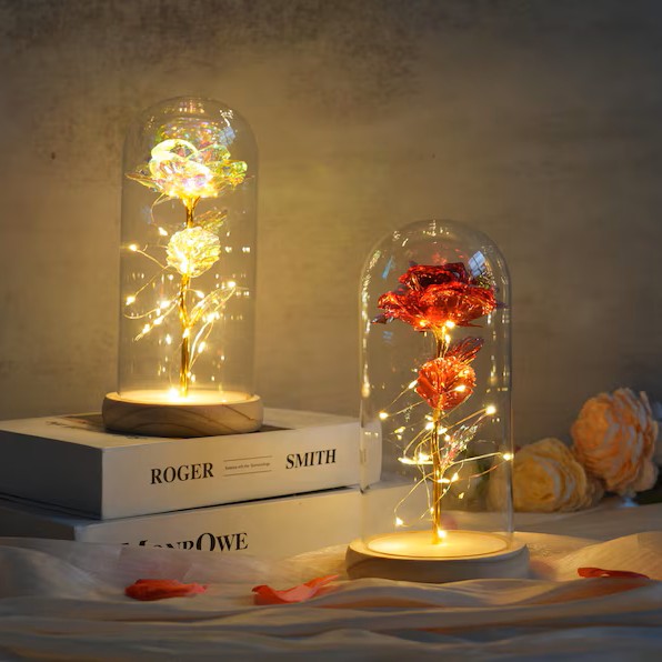 LED ENCHANTED ROSE GLASS DOME