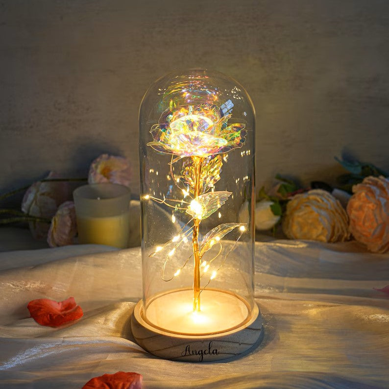 LED ENCHANTED ROSE GLASS DOME