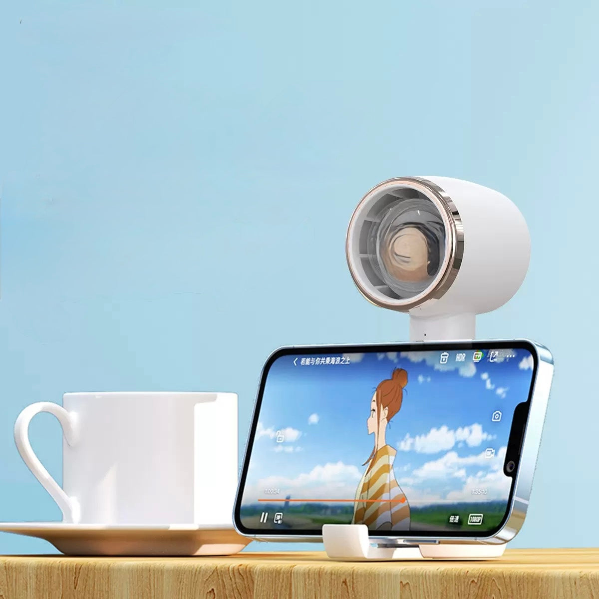 Portable Mini Handheld Turbo Fan – Long Battery Life, USB Rechargeable, 3-in-1 Desk Fan & Phone Stand