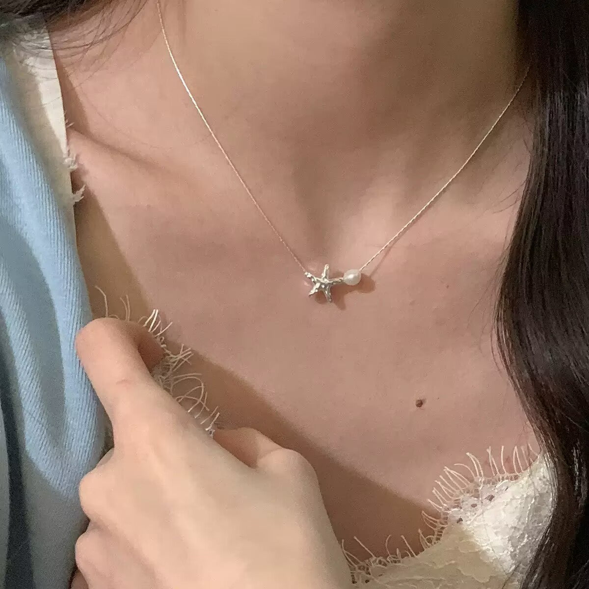 Ladies Necklace Pearl Starfish