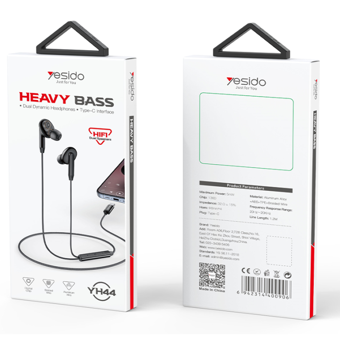 YESIDO YH44 Type-C Aluminum Alloy In-ear Wired Earphone