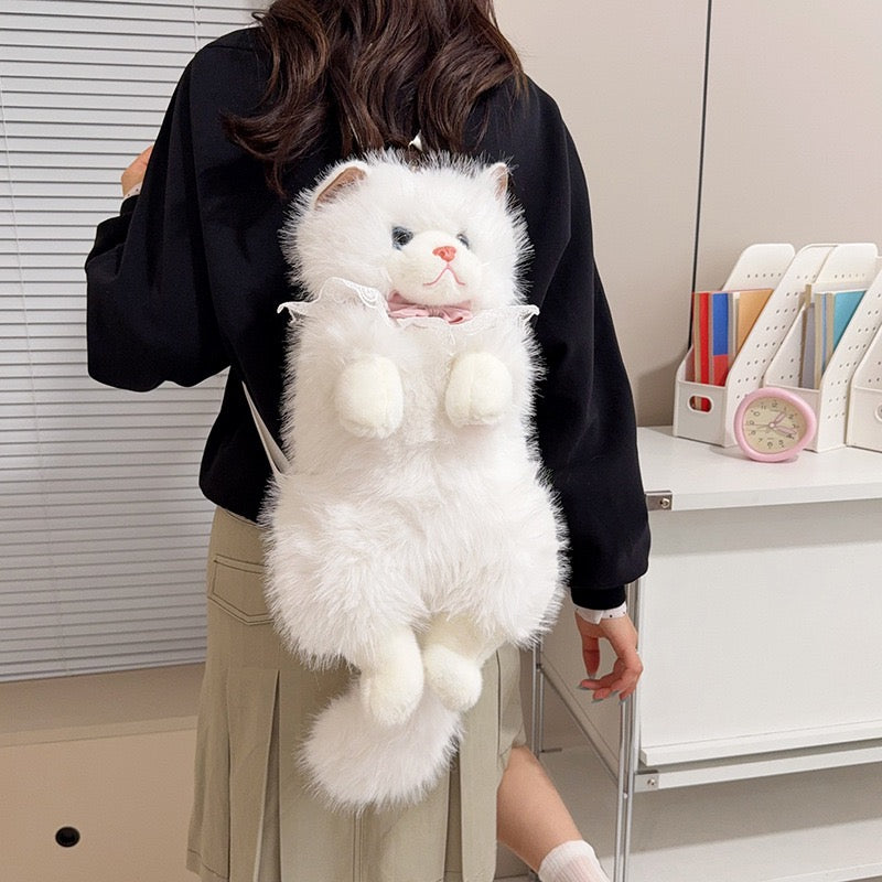 Realistic Ragdoll Cat Plush Backpack Cute Kitten Stuffed Animal Shoulder Bag Soft Plush Toy Gift for Girls Kids