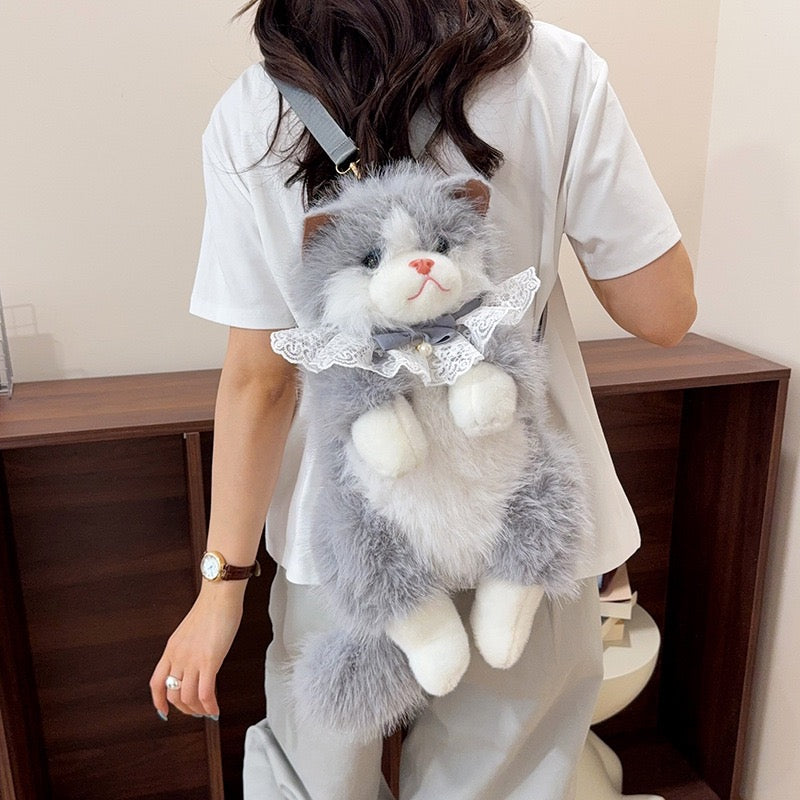 Realistic Ragdoll Cat Plush Backpack Cute Kitten Stuffed Animal Shoulder Bag Soft Plush Toy Gift for Girls Kids