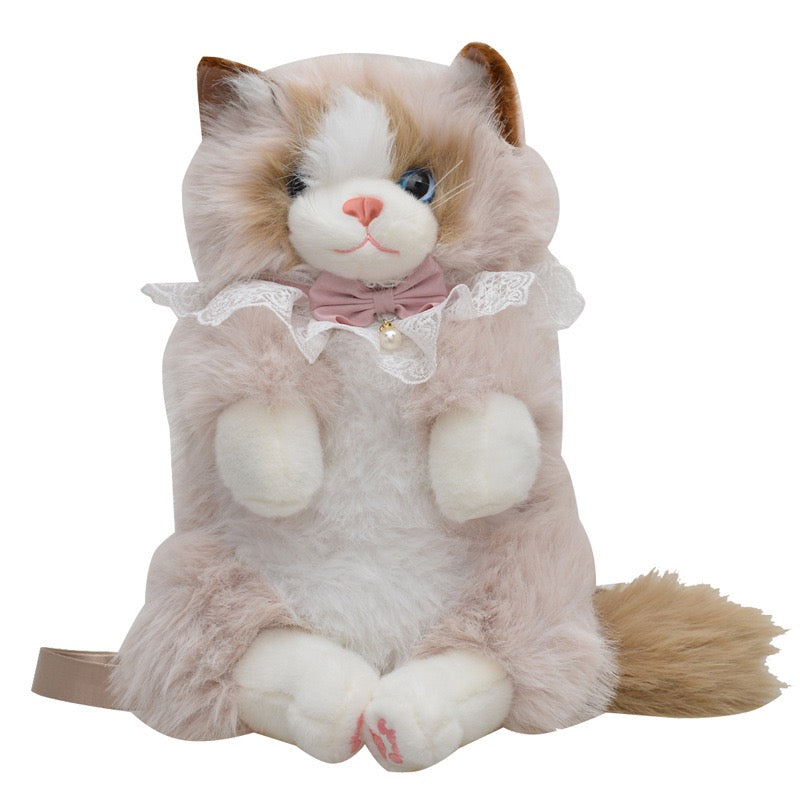 Realistic Ragdoll Cat Plush Backpack Cute Kitten Stuffed Animal Shoulder Bag Soft Plush Toy Gift for Girls Kids