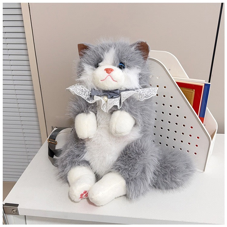 Realistic Ragdoll Cat Plush Backpack Cute Kitten Stuffed Animal Shoulder Bag Soft Plush Toy Gift for Girls Kids