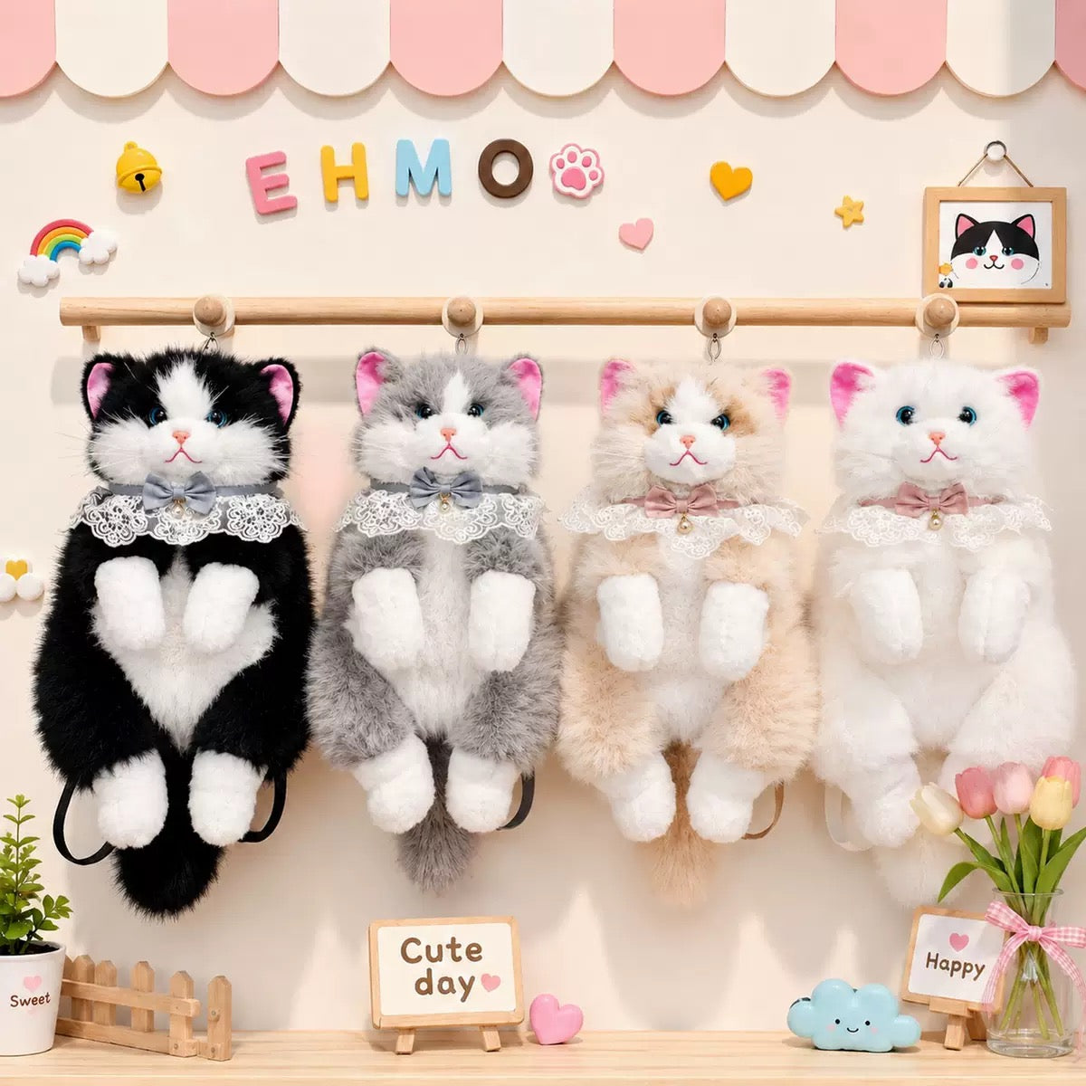 Realistic Ragdoll Cat Plush Backpack Cute Kitten Stuffed Animal Shoulder Bag Soft Plush Toy Gift for Girls Kids