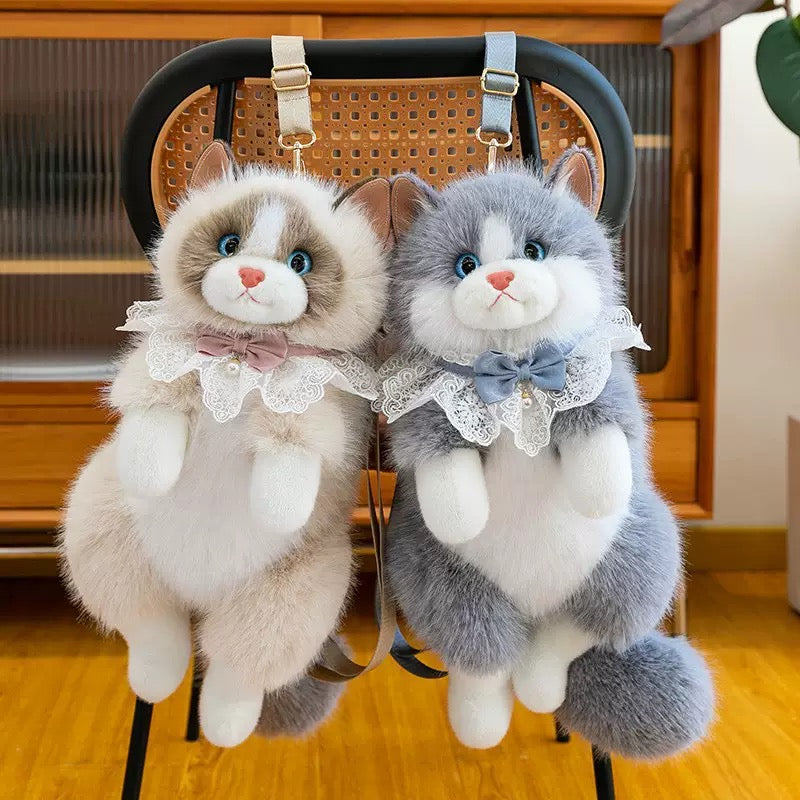 Realistic Ragdoll Cat Plush Backpack Cute Kitten Stuffed Animal Shoulder Bag Soft Plush Toy Gift for Girls Kids