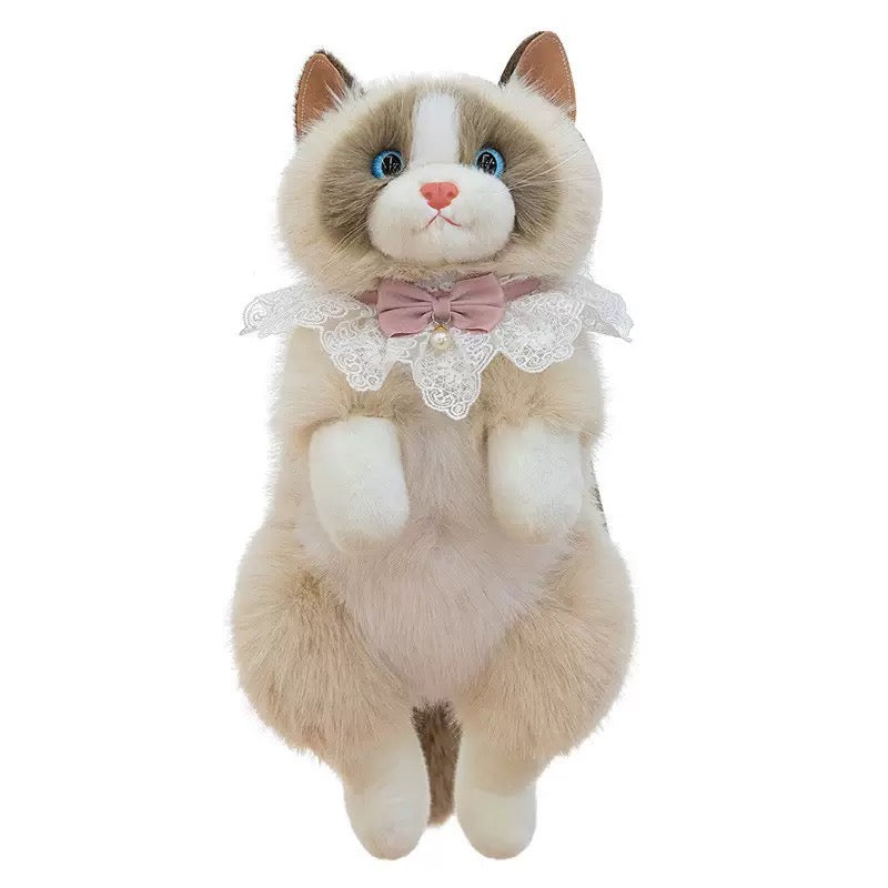 Realistic Ragdoll Cat Plush Backpack Cute Kitten Stuffed Animal Shoulder Bag Soft Plush Toy Gift for Girls Kids