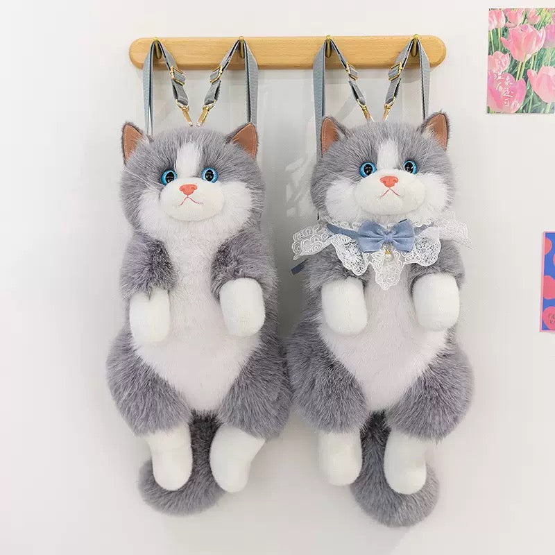 Realistic Ragdoll Cat Plush Backpack Cute Kitten Stuffed Animal Shoulder Bag Soft Plush Toy Gift for Girls Kids