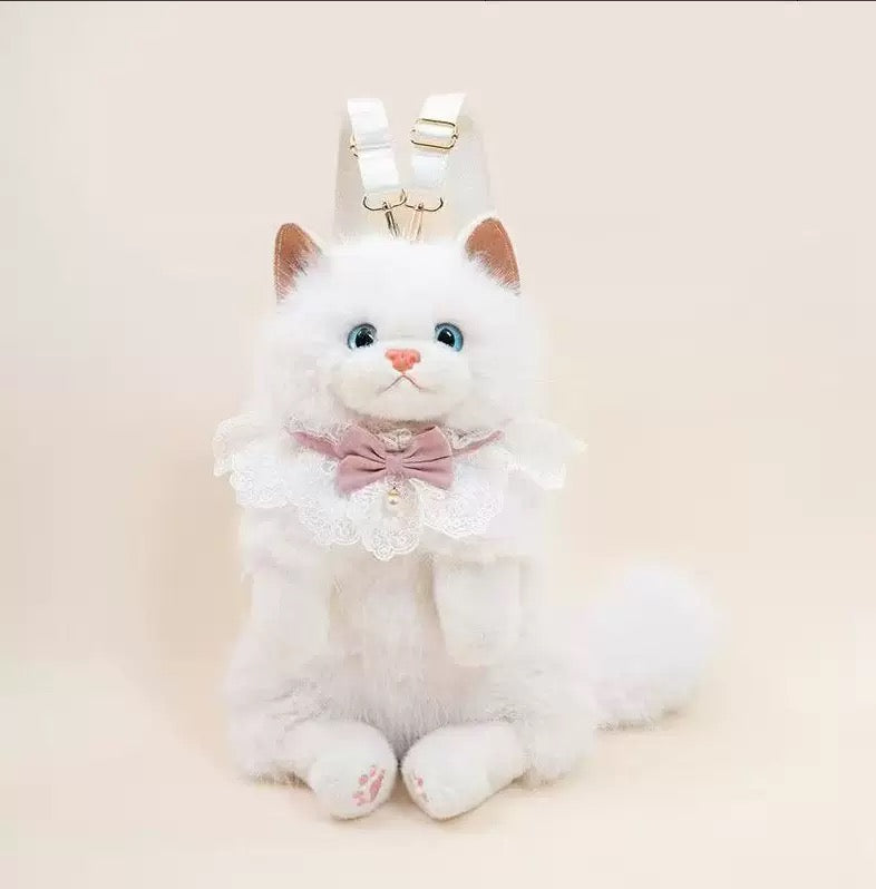 Realistic Ragdoll Cat Plush Backpack Cute Kitten Stuffed Animal Shoulder Bag Soft Plush Toy Gift for Girls Kids