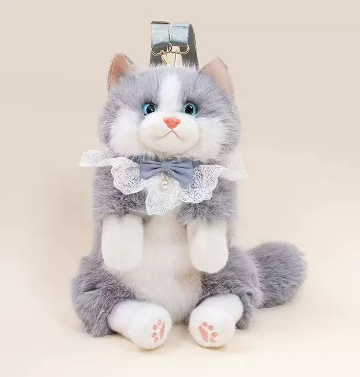 Realistic Ragdoll Cat Plush Backpack Cute Kitten Stuffed Animal Shoulder Bag Soft Plush Toy Gift for Girls Kids