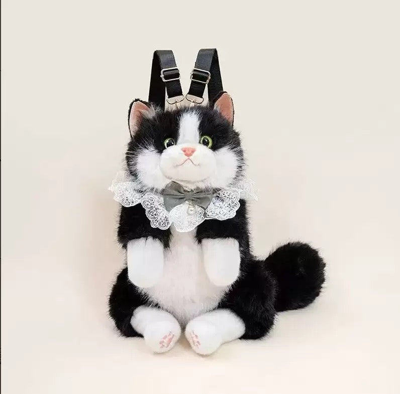 Realistic Ragdoll Cat Plush Backpack Cute Kitten Stuffed Animal Shoulder Bag Soft Plush Toy Gift for Girls Kids
