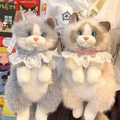 Realistic Ragdoll Cat Plush Backpack Cute Kitten Stuffed Animal Shoulder Bag Soft Plush Toy Gift for Girls Kids