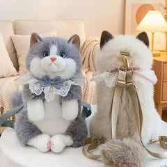 Realistic Ragdoll Cat Plush Backpack Cute Kitten Stuffed Animal Shoulder Bag Soft Plush Toy Gift for Girls Kids