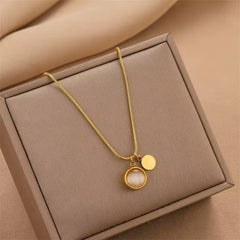 Ladies Necklace Stainless Steel Moonlight Double Pendant