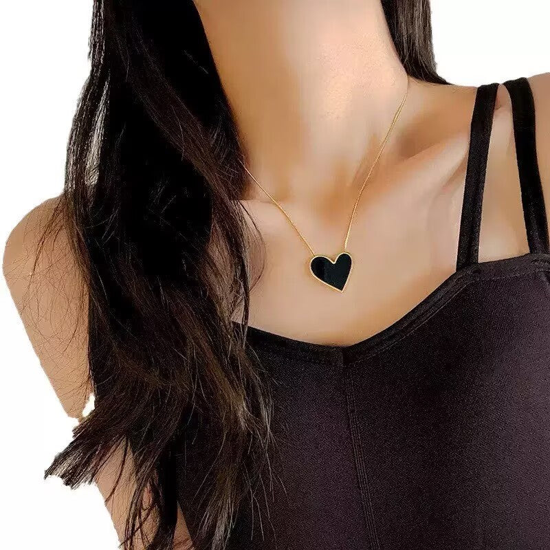 Ladies Necklace Stainless Steel Minimalist Black Heart