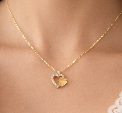 Ladies Necklace Stainless Steel Interlocking Heart