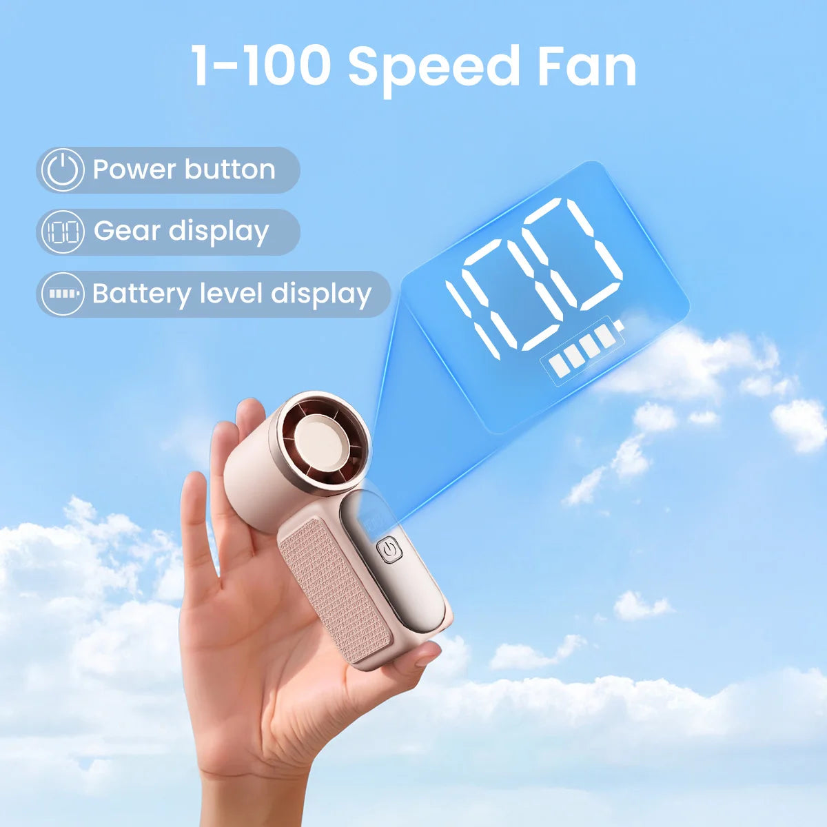 Mini Portable Handheld Fan Personal Pocket Fan 100 Speed Wind Digital Display Cooling Device