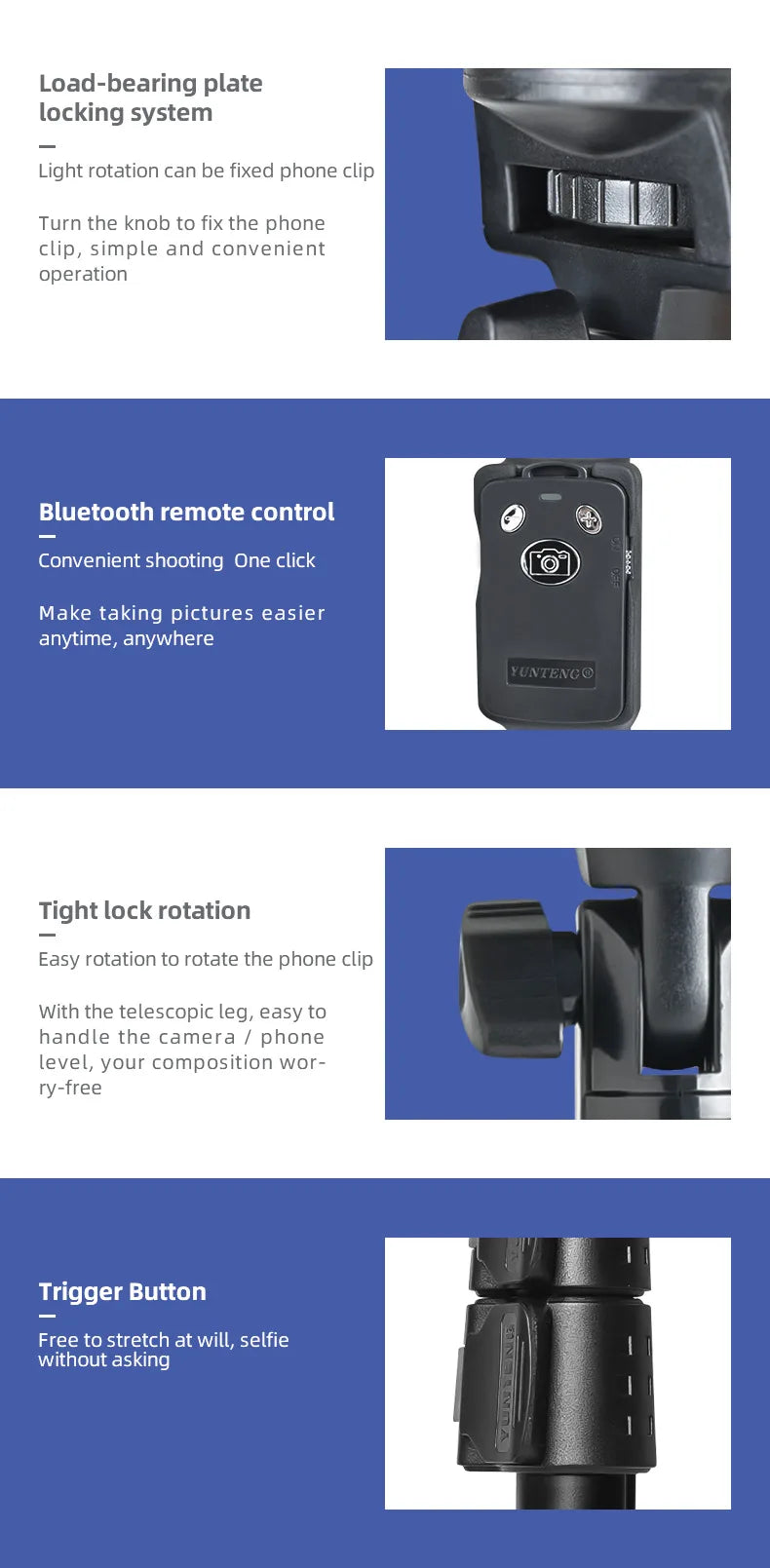 YUNTENG Selfie Stick Stand with Adjustable Length YT-1288