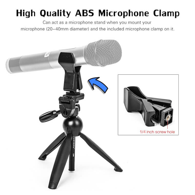 YUNTENG Selfie Stick Camera Tripod with Microphone Clamp and Phone Holder VCT-2280