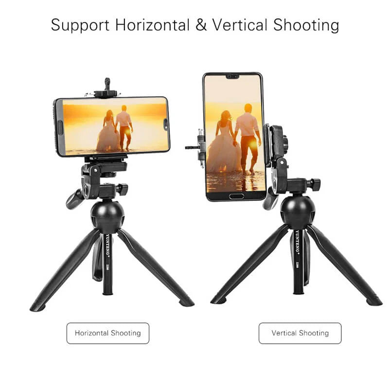 YUNTENG Selfie Stick Camera Tripod with Microphone Clamp and Phone Holder VCT-2280