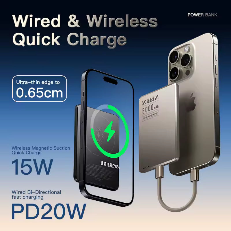 Wireless Charger For Magsafe Power bank For Apple External Battery Ultra-Thin Powerbank 5000mAh