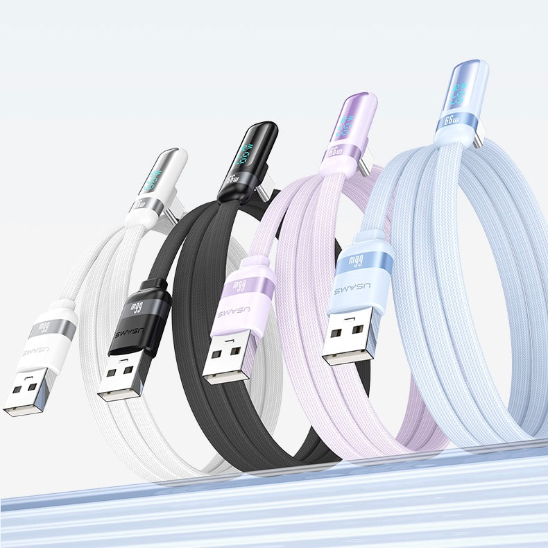 USAMS-SJ651 Type-C 6A Digital Display Fast Charging Elbow Data Cable 1.2m