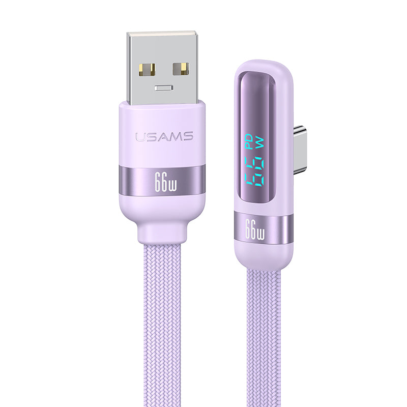 USAMS-SJ651 Type-C 6A Digital Display Fast Charging Elbow Data Cable 1.2m