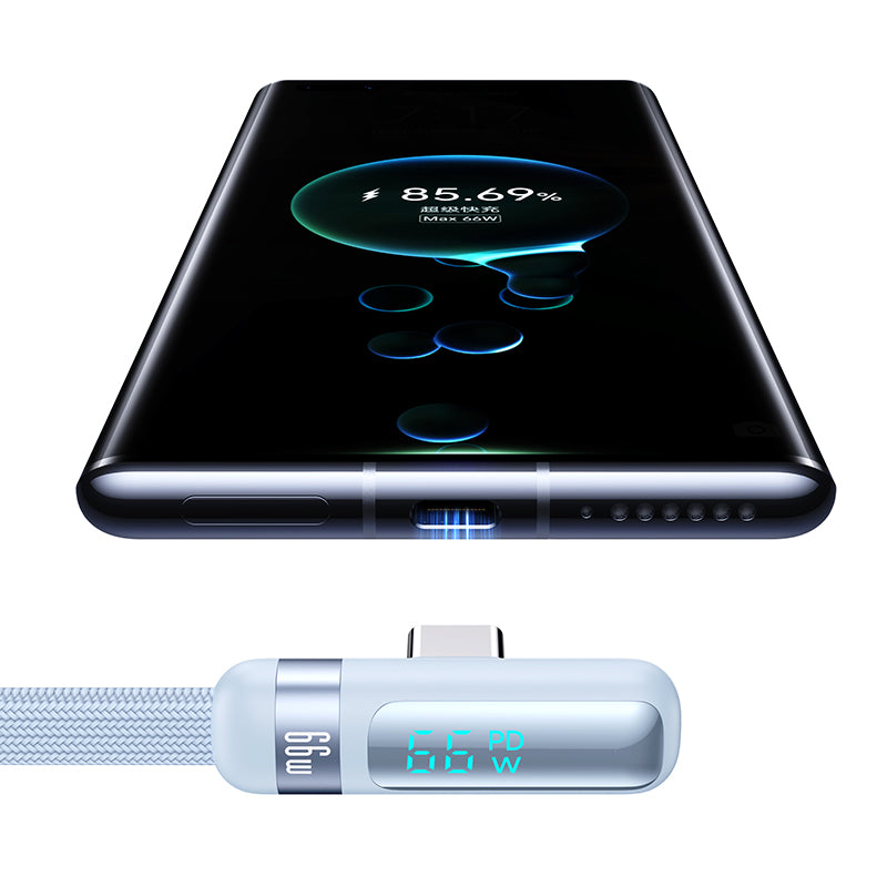 USAMS-SJ651 Type-C 6A Digital Display Fast Charging Elbow Data Cable 1.2m