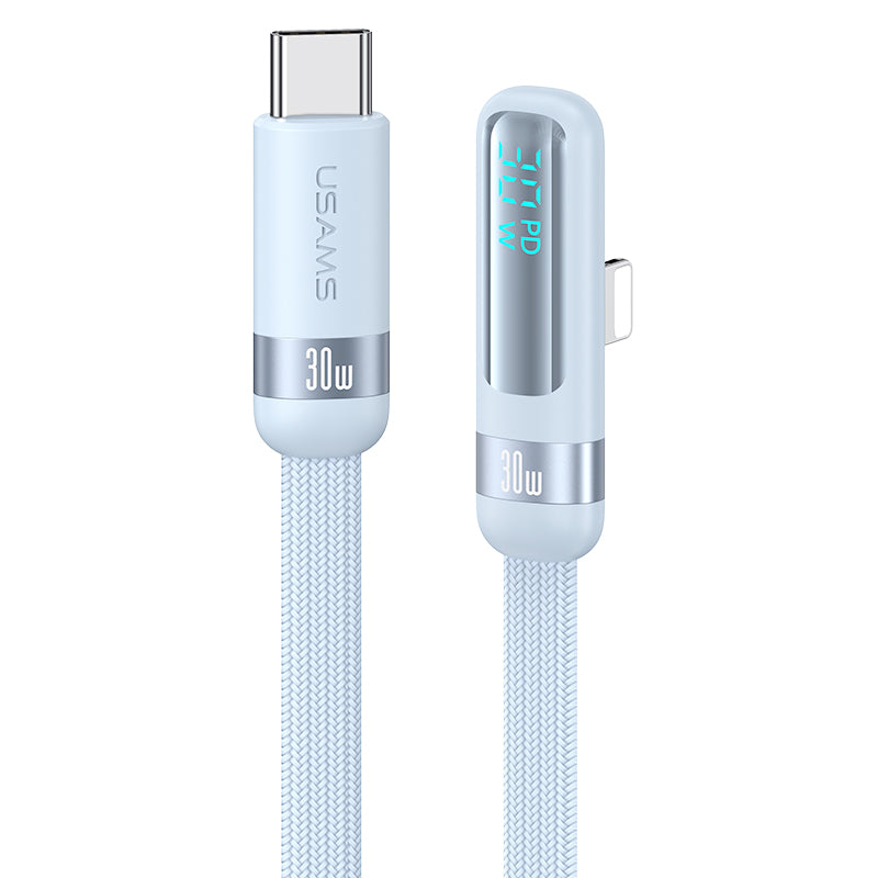 USAMS-SJ652 PD30W Type-C To Lightning Digital Display Fast Charging Elbow Data Cable 1.2m