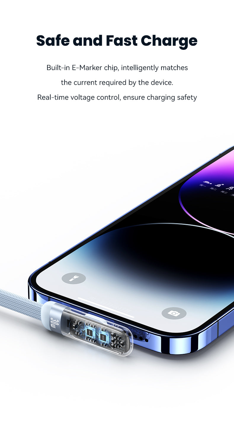 USAMS-SJ652 PD30W Type-C To Lightning Digital Display Fast Charging Elbow Data Cable 1.2m