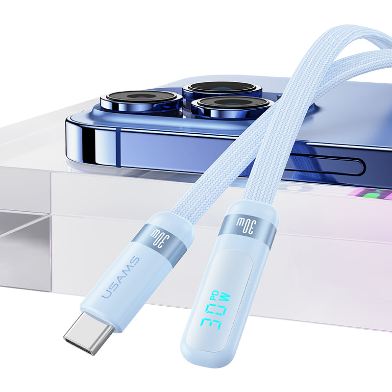 USAMS-SJ652 PD30W Type-C To Lightning Digital Display Fast Charging Elbow Data Cable 1.2m